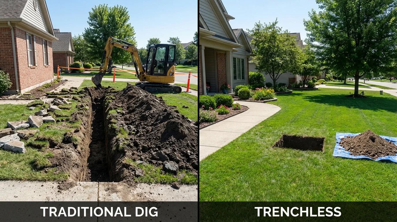 Trenchless sewer repair with minimal yard damage versus traditional excavation in Auburn, NH